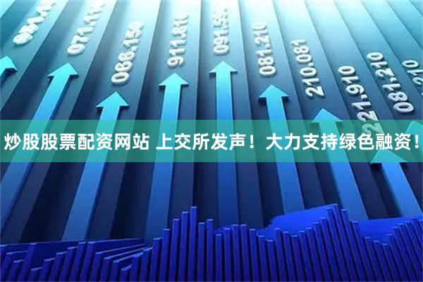 炒股股票配资网站 上交所发声！大力支持绿色融资！